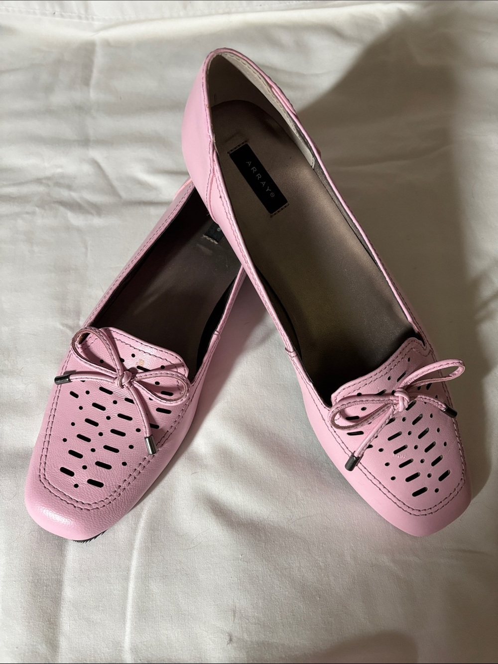 Array Light Pink Perforated Bow Loafers